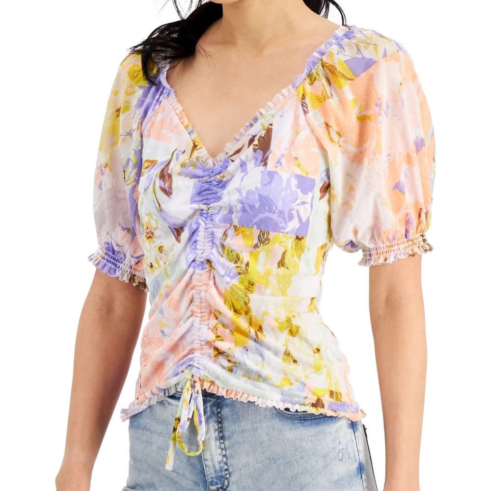 INC International Concepts Ruched‎ Front Mesh Top